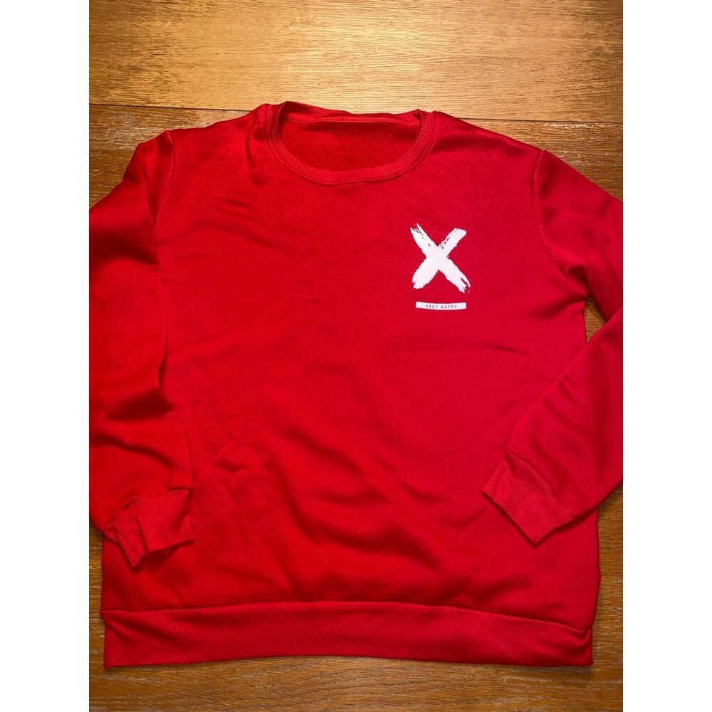Red Crewneck Sweatshirt With Inspirational Print & Brushstroke X Design